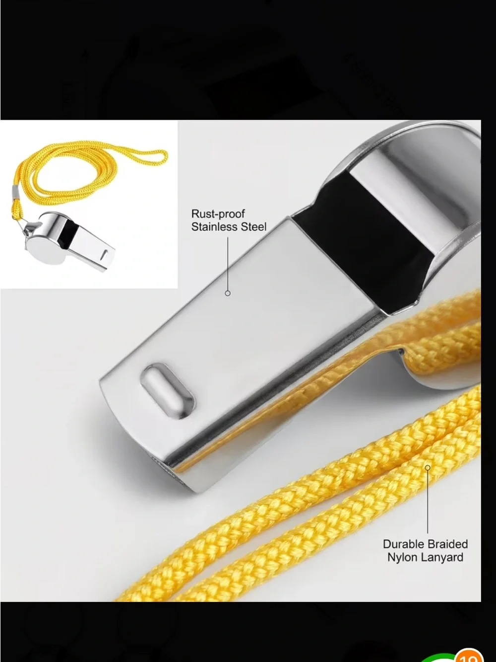 Chrome Metal 2 piece Whistle with Lanyard - Silver